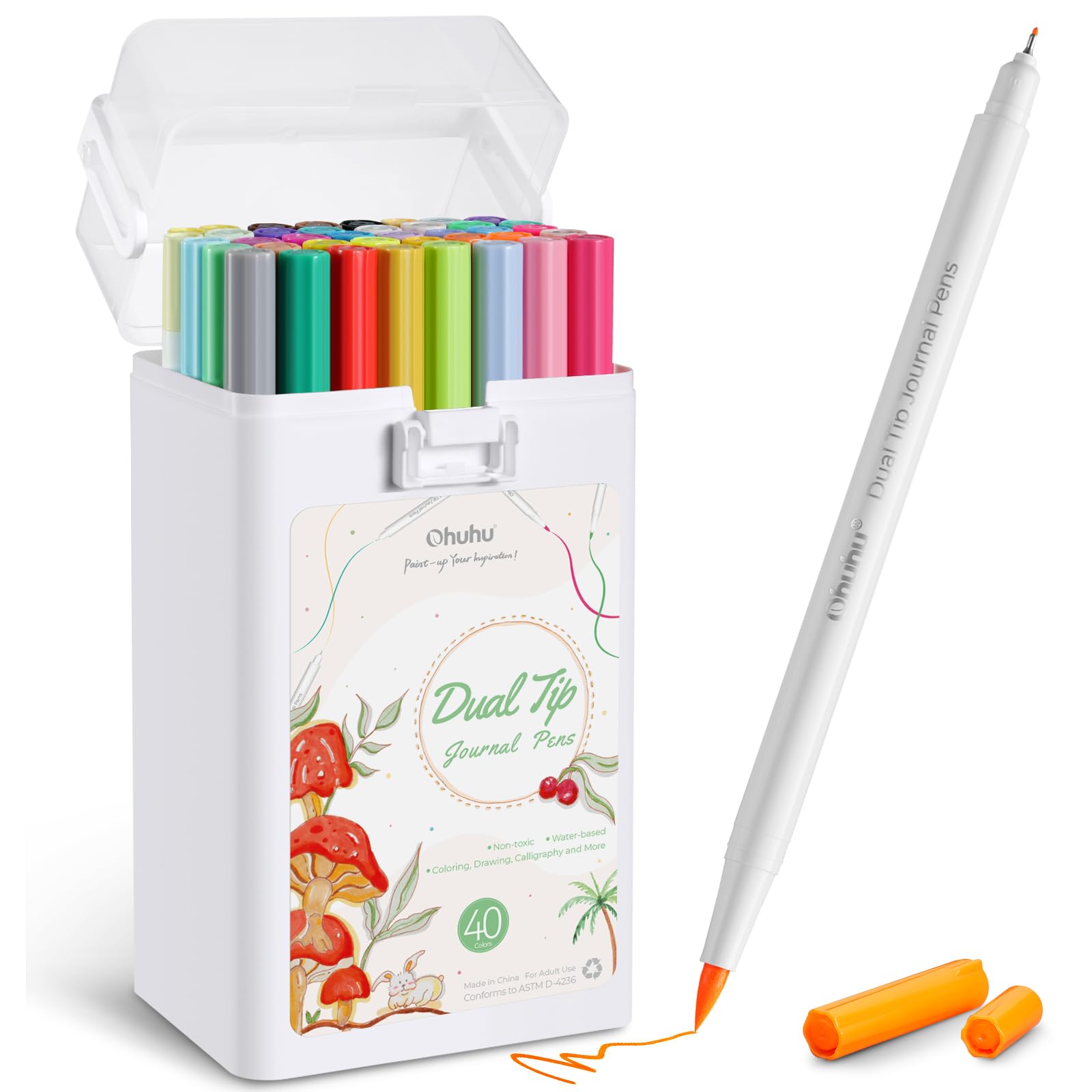 「あどゅ」　3/4 Ohuhu 40-Colour Sketch Pen Set - Dual Tip Brush & Fineliner Pens